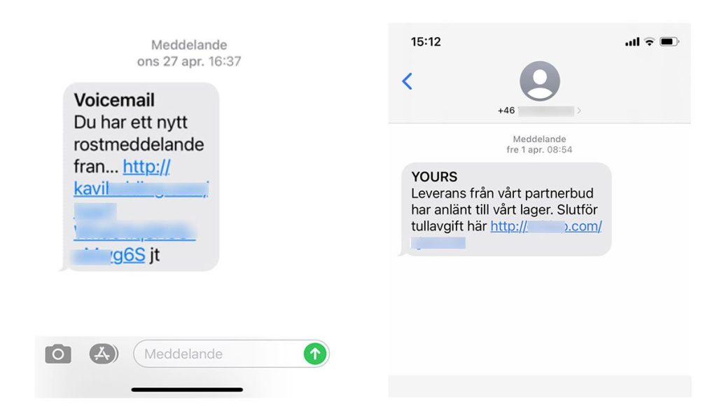 Två exempel på bluff-SMS
