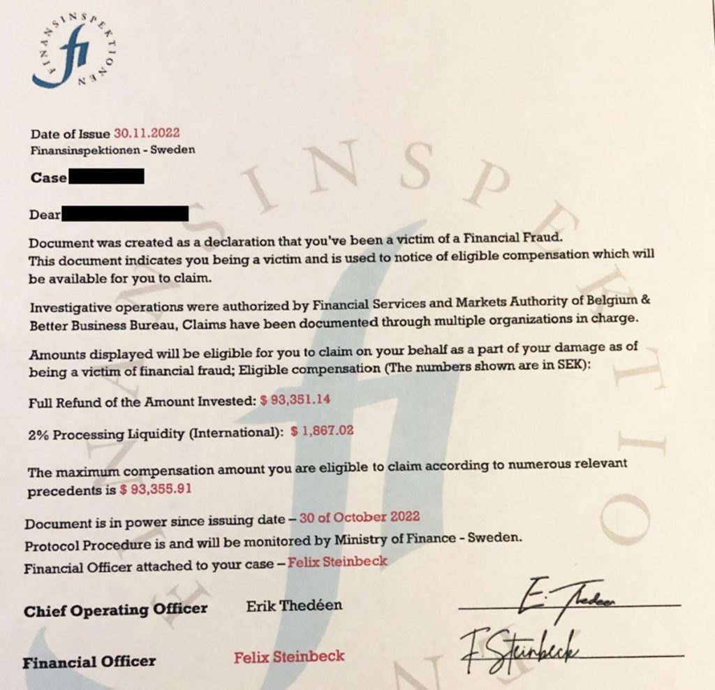 Falskt intyg från FI