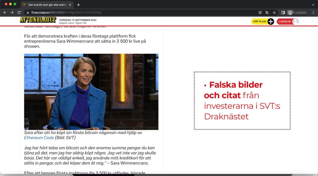Falska bilder och citat från investerarna i SVT:s Draknästet
