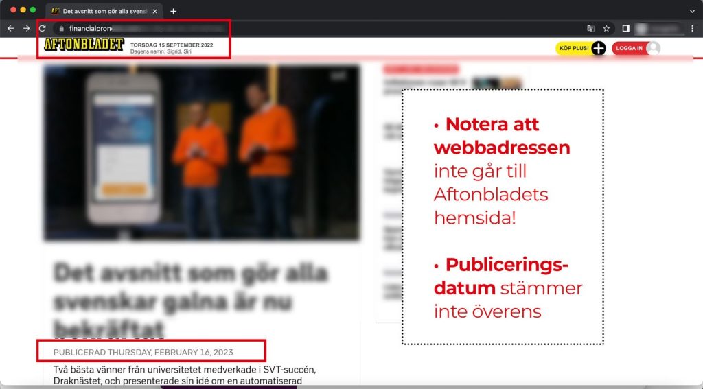 Webbadressen är inte Aftonbladets och publiceringsdatum stämmer inte!
