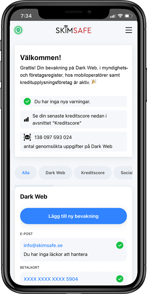 SkimSafe portal on iPhone X